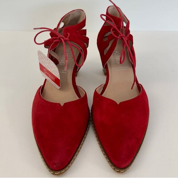 Dorking by Fluchos Red Suede Shoes Pumps Lace-Up Pointed Toe Size 37 US 7 NWT - Picture 2 of 12
